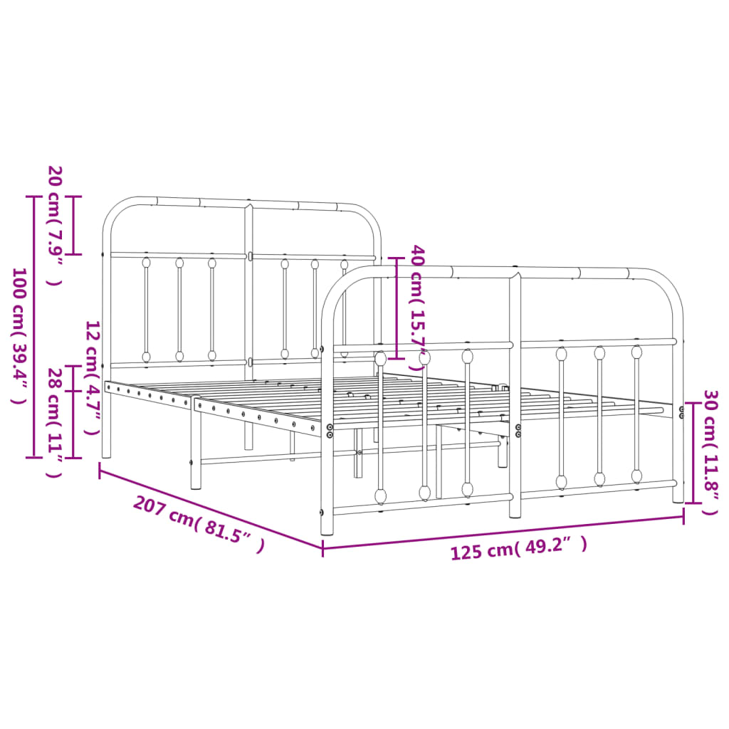 Berkfield Metal Bed Frame with Headboard and Footboard Black 120x200 cm