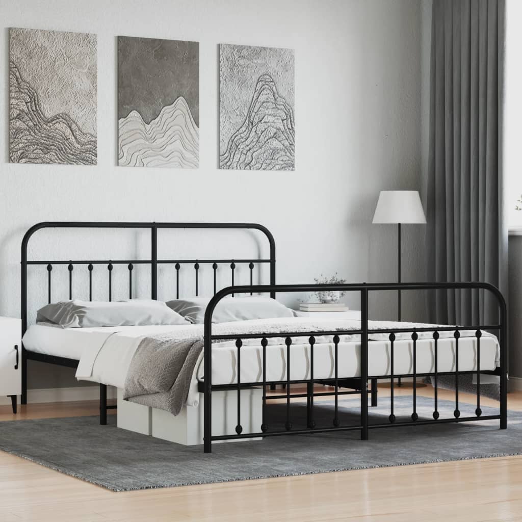 Berkfield Metal Bed Frame with Headboard and Footboard Black 160x200 cm