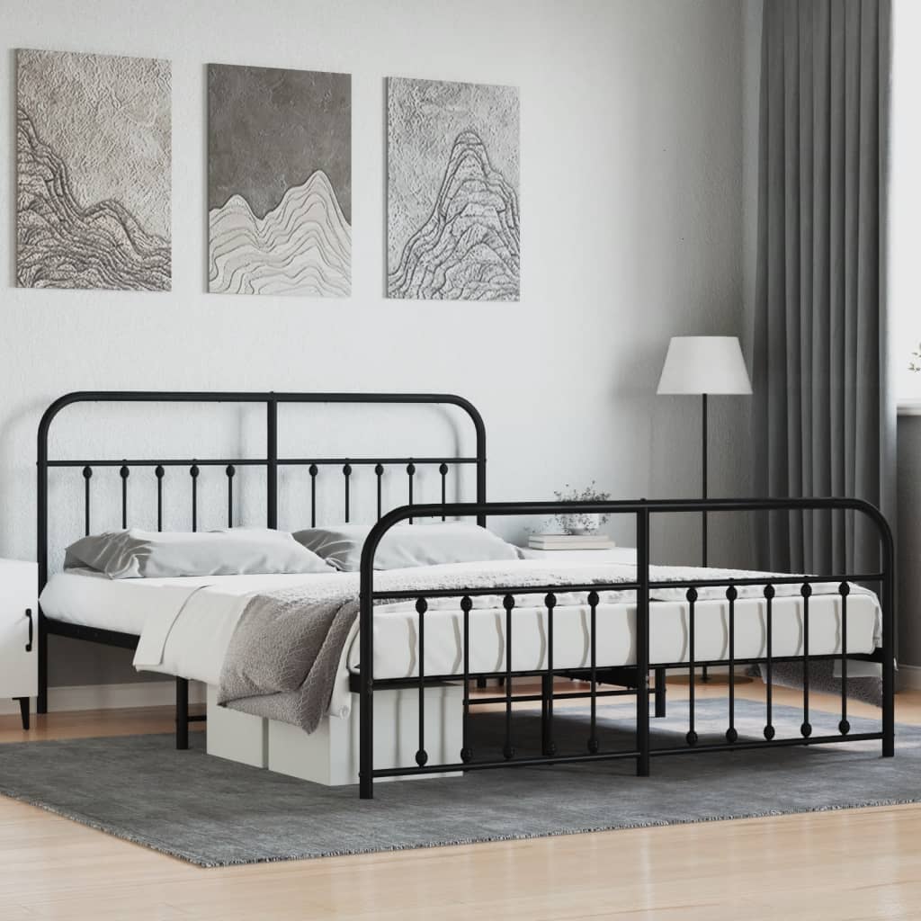 Berkfield Metal Bed Frame with Headboard and Footboard Black 180x200 cm