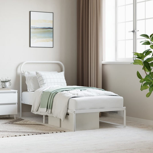 Berkfield Metal Bed Frame with Headboard White 90x200 cm