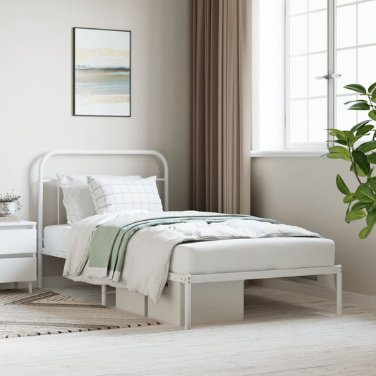 Berkfield Metal Bed Frame with Headboard White 107x203 cm