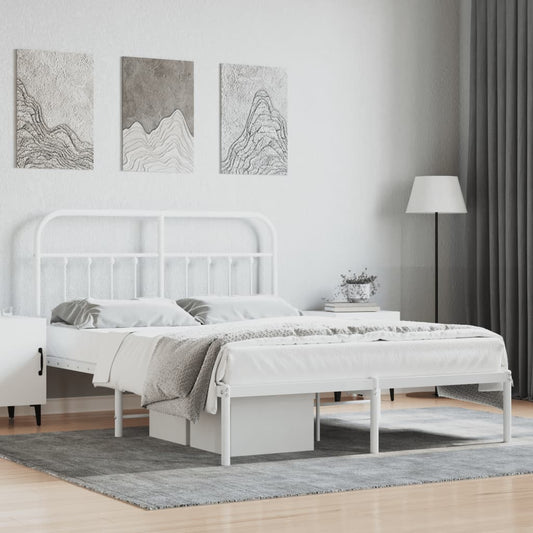 Berkfield Metal Bed Frame with Headboard White 140x200 cm