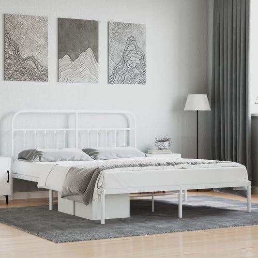 Berkfield Metal Bed Frame with Headboard White 160x200 cm