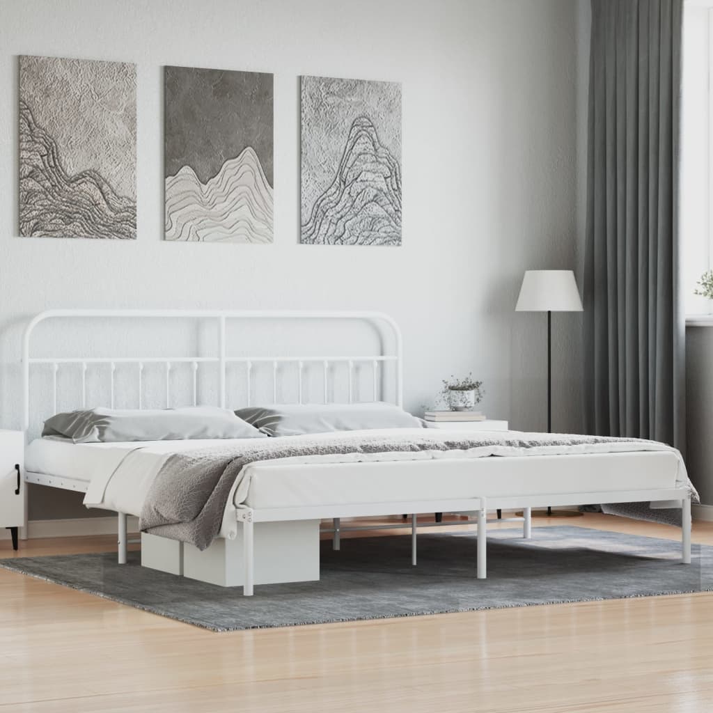 Berkfield Metal Bed Frame with Headboard White 200x200 cm
