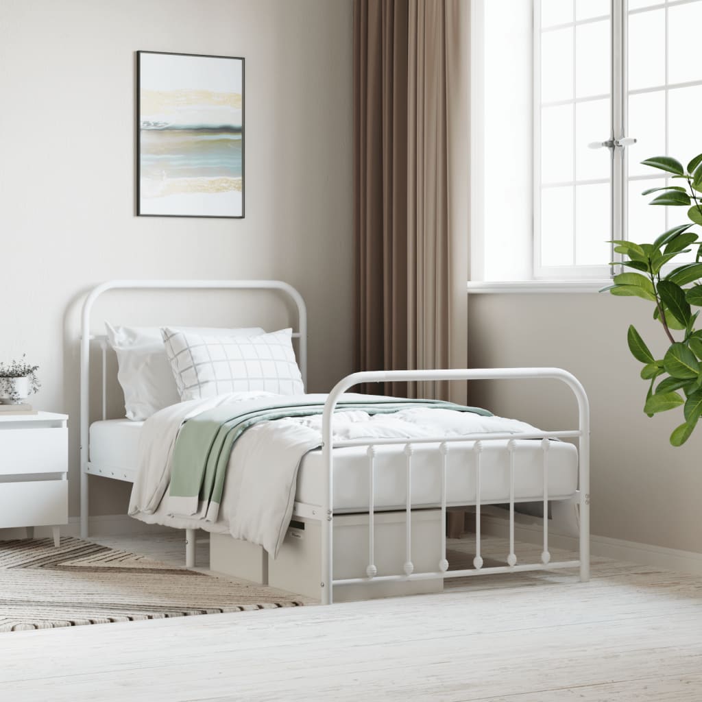Berkfield Metal Bed Frame with Headboard and Footboard White 100x190 cm