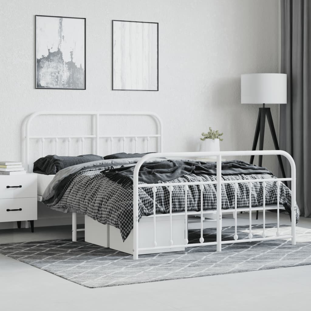 Berkfield Metal Bed Frame with Headboard and Footboard White 135x190 cm