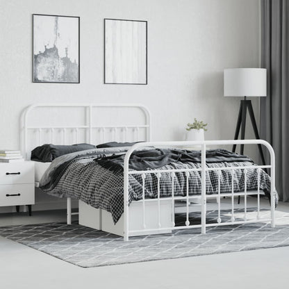 Berkfield Metal Bed Frame with Headboard and Footboard White 135x190 cm
