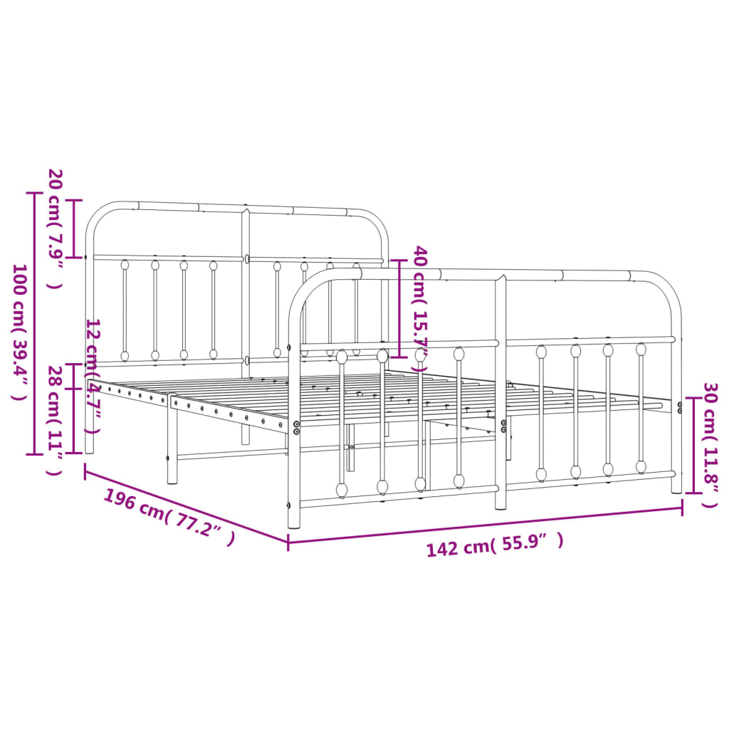 Berkfield Metal Bed Frame with Headboard and Footboard White 135x190 cm