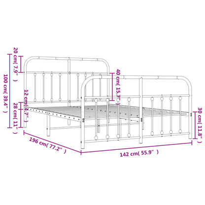 Berkfield Metal Bed Frame with Headboard and Footboard White 135x190 cm