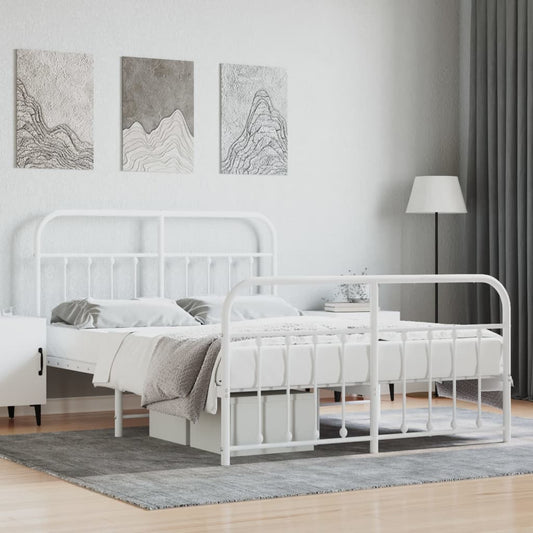 Berkfield Metal Bed Frame with Headboard and Footboard White 150x200 cm