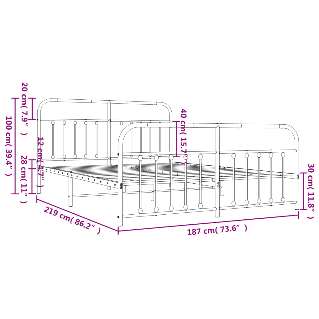 Berkfield Metal Bed Frame with Headboard and Footboard White 183x213 cm