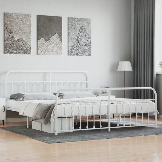 Berkfield Metal Bed Frame with Headboard and Footboard White 193x203 cm