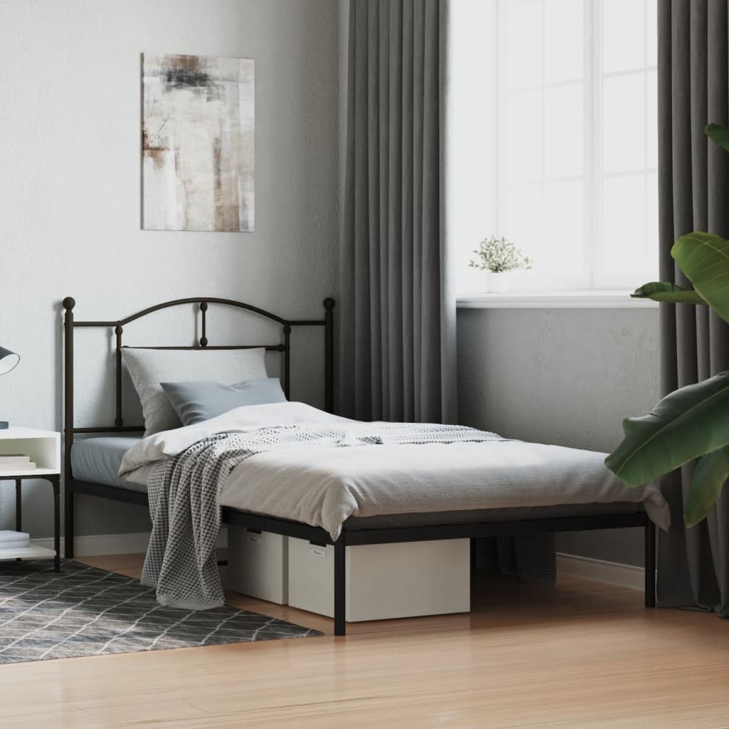 Berkfield Metal Bed Frame with Headboard Black 107x203 cm