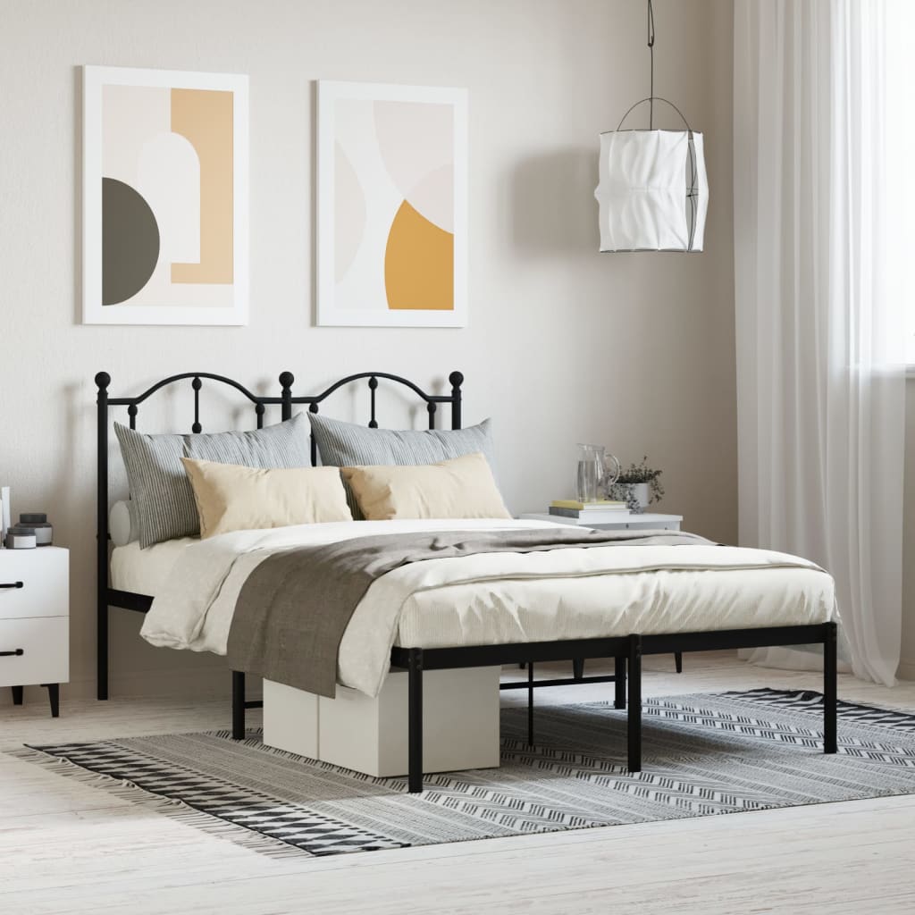 Berkfield Metal Bed Frame with Headboard Black 120x200 cm