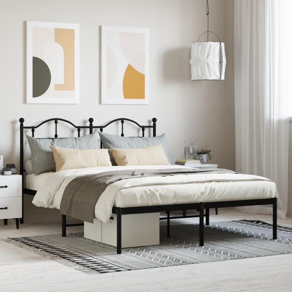 Berkfield Metal Bed Frame with Headboard Black 135x190 cm