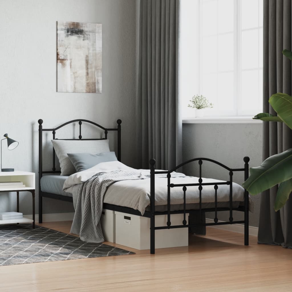 Berkfield Metal Bed Frame with Headboard and Footboard Black 90x190 cm