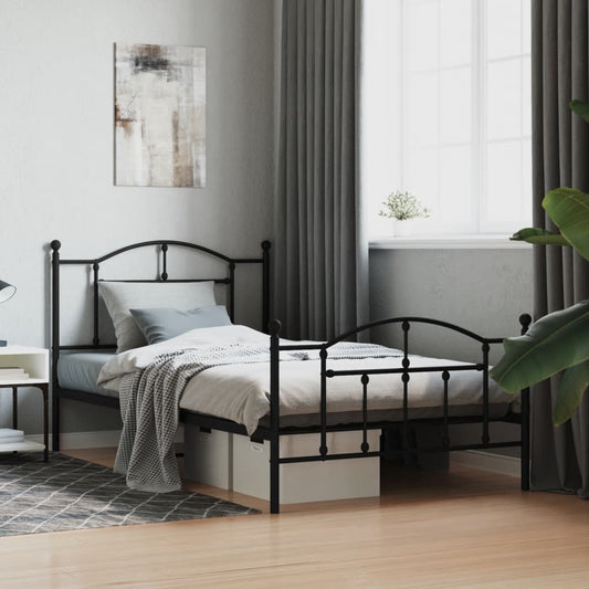 Berkfield Metal Bed Frame with Headboard and Footboard Black 107x203 cm
