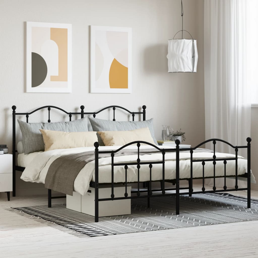Berkfield Metal Bed Frame with Headboard and Footboard Black 180x200 cm