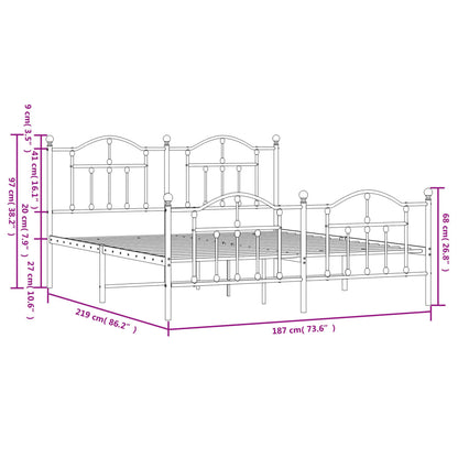 Berkfield Metal Bed Frame with Headboard and Footboard Black 183x213 cm