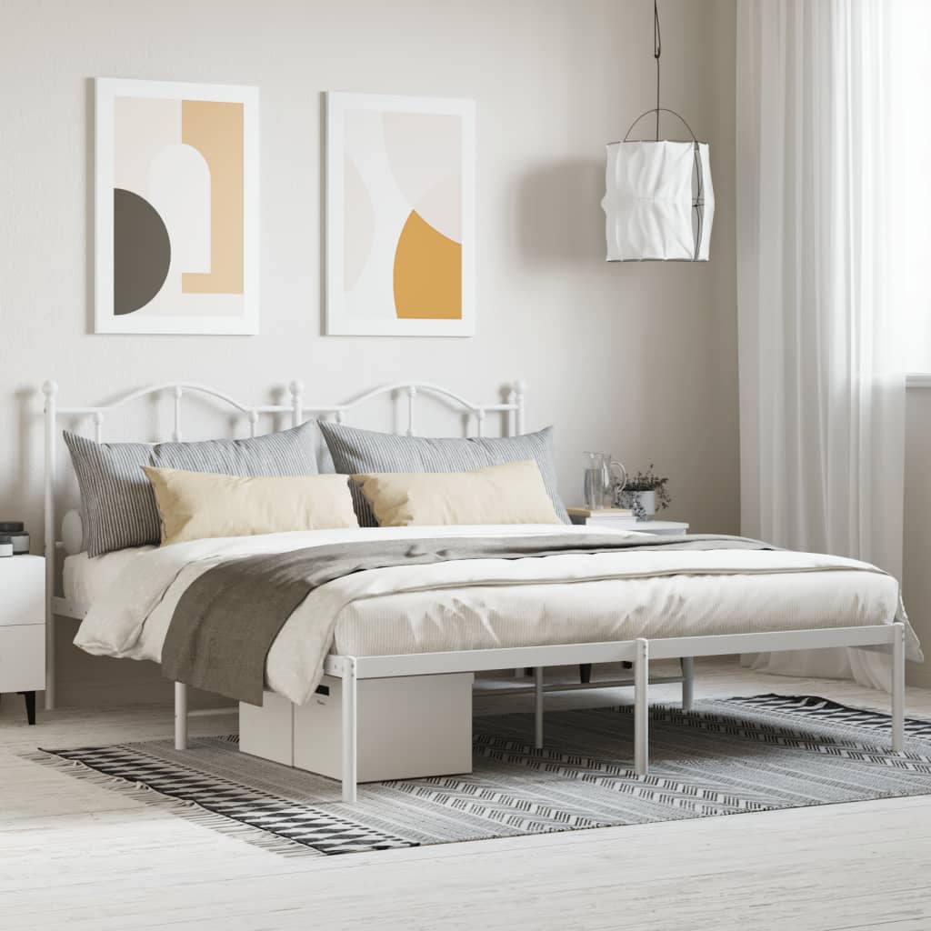 Berkfield Metal Bed Frame with Headboard White 160x200 cm
