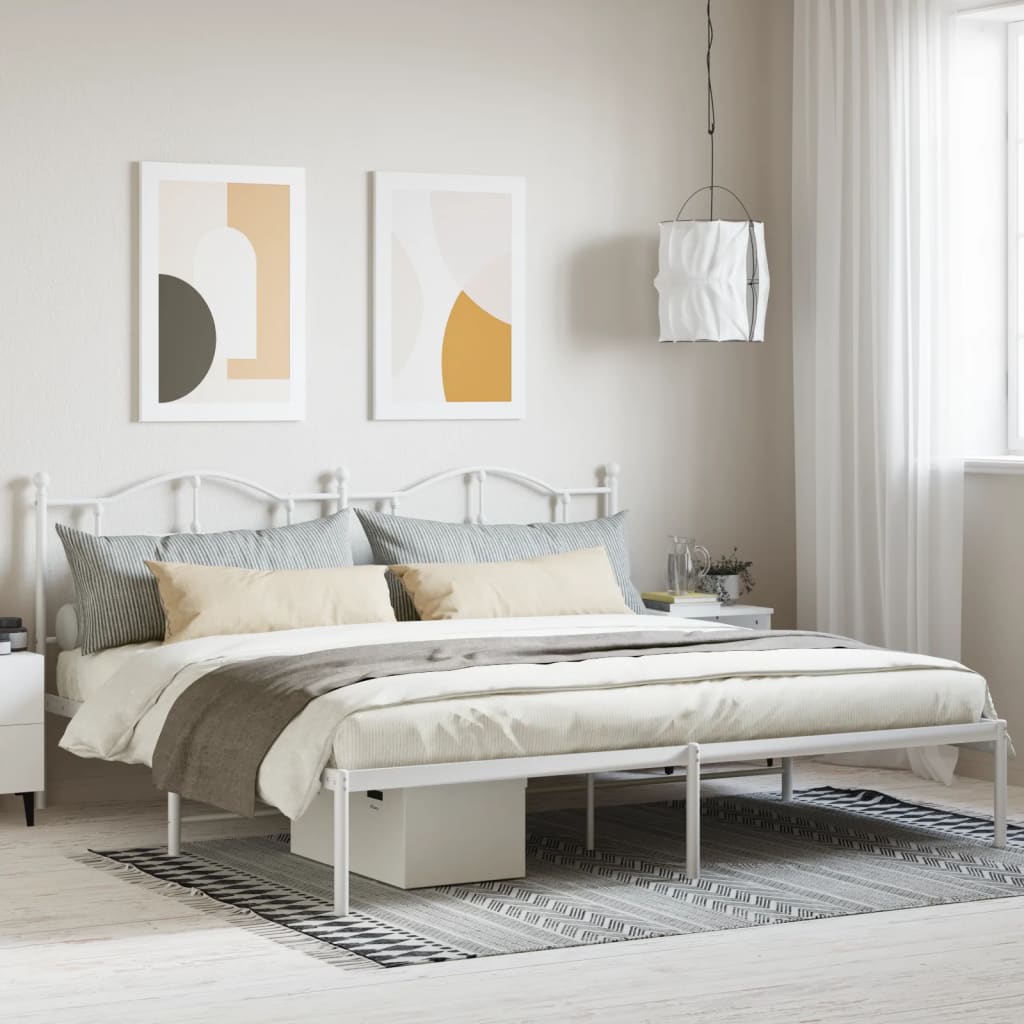 Berkfield Metal Bed Frame with Headboard White 193x203 cm