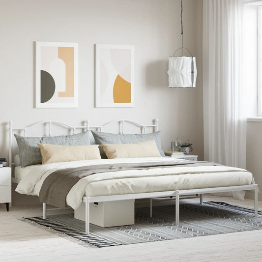Berkfield Metal Bed Frame with Headboard White 193x203 cm