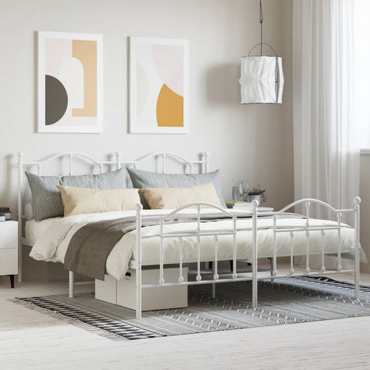 Berkfield Metal Bed Frame with Headboard and Footboard White 160x200 cm