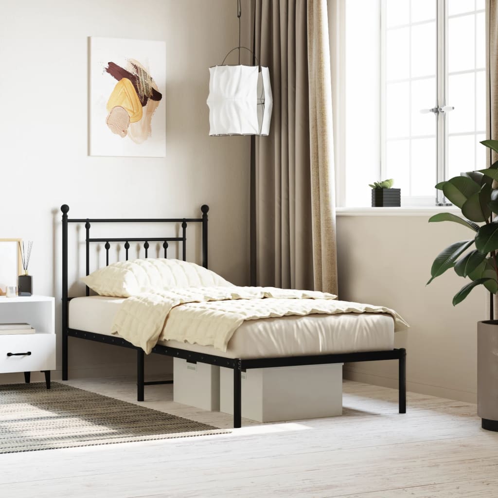 Berkfield Metal Bed Frame with Headboard Black 90x200 cm