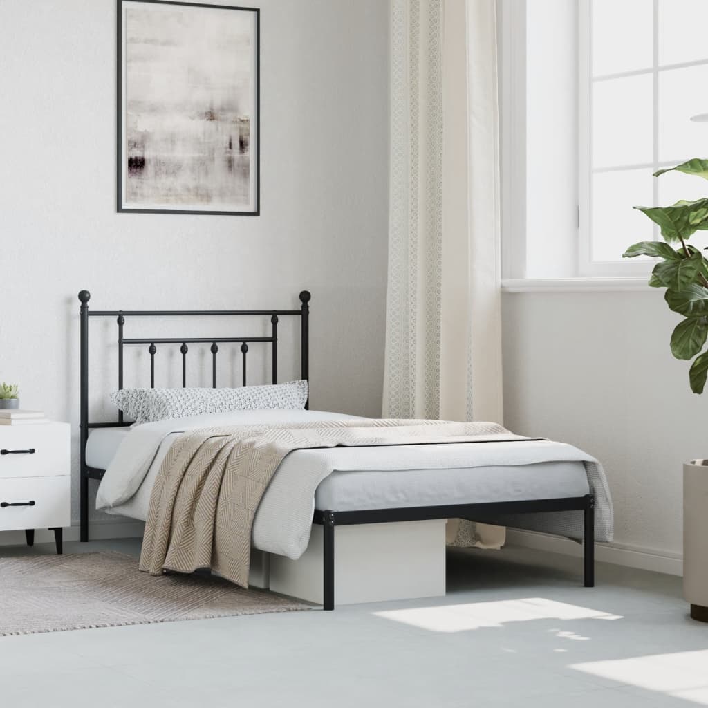 Berkfield Metal Bed Frame with Headboard Black 100x190 cm