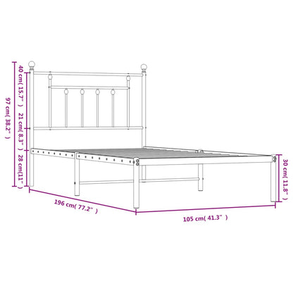 Berkfield Metal Bed Frame with Headboard Black 100x190 cm