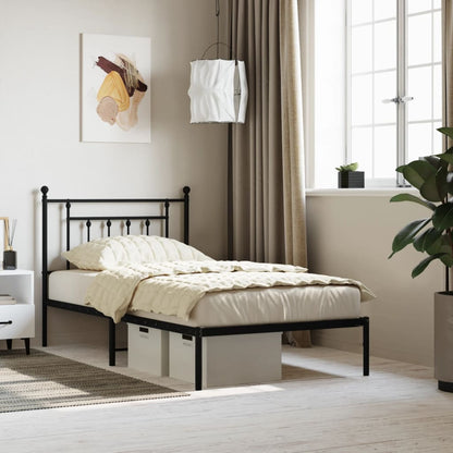 Berkfield Metal Bed Frame with Headboard Black 100x190 cm