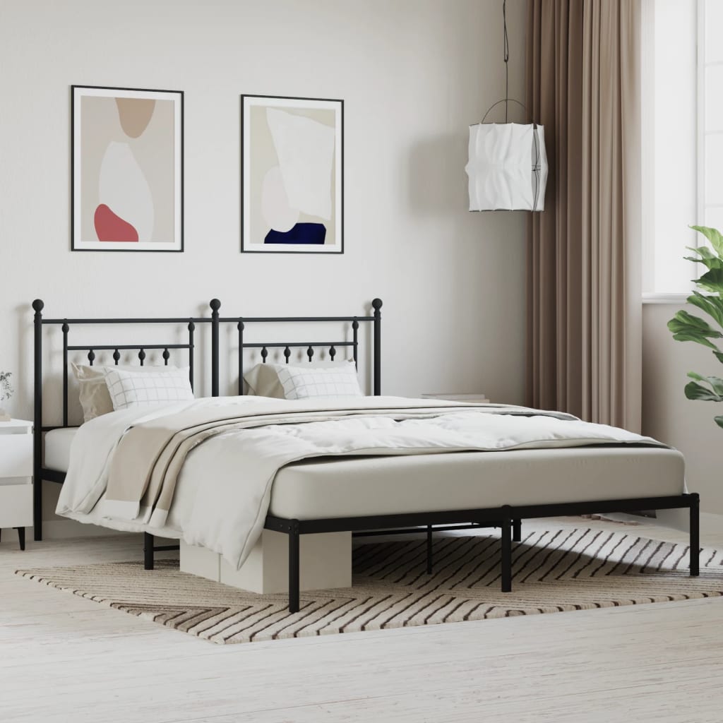 Berkfield Metal Bed Frame with Headboard Black 180x200 cm