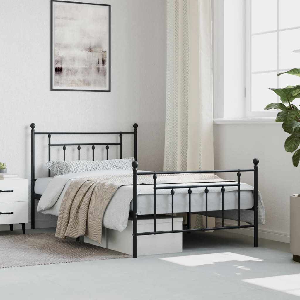 Berkfield Metal Bed Frame with Headboard and Footboard Black 100x200 cm