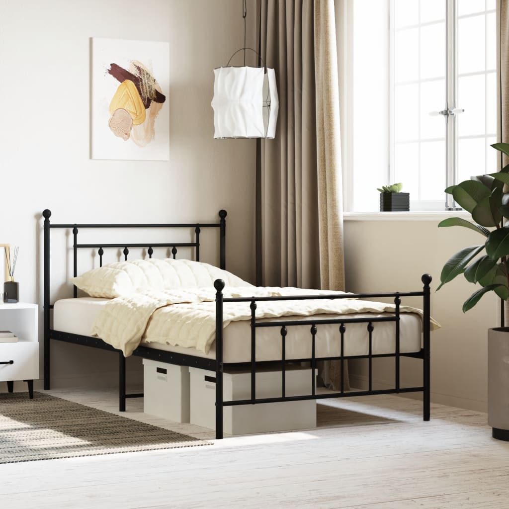 Berkfield Metal Bed Frame with Headboard and Footboard Black 107x203 cm
