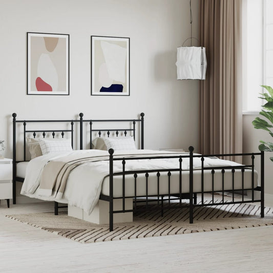 Berkfield Metal Bed Frame with Headboard and Footboard Black 160x200 cm