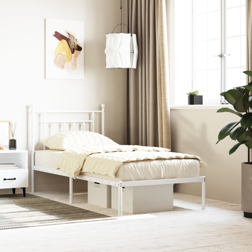 Berkfield Metal Bed Frame with Headboard White 80x200 cm