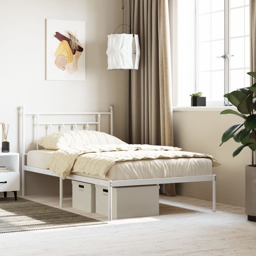 Berkfield Metal Bed Frame with Headboard White 107x203 cm
