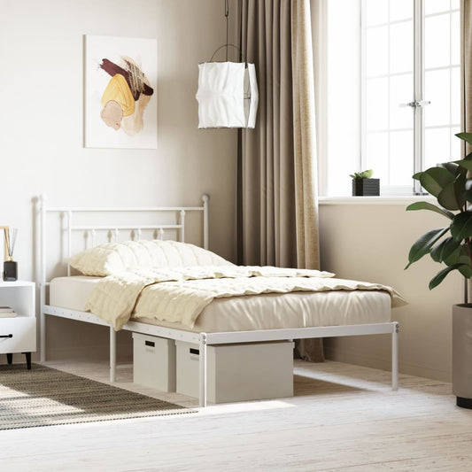Berkfield Metal Bed Frame with Headboard White 107x203 cm