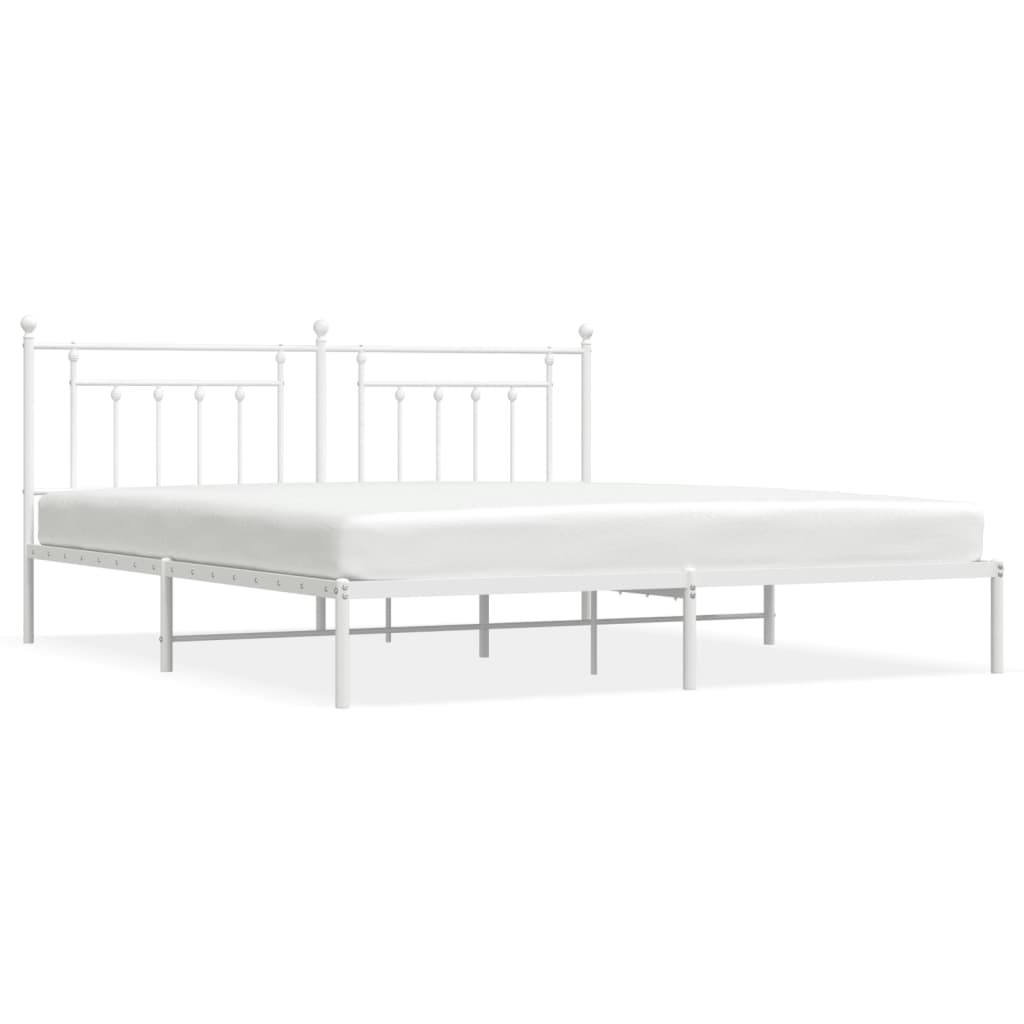 Berkfield Metal Bed Frame with Headboard White 193x203 cm