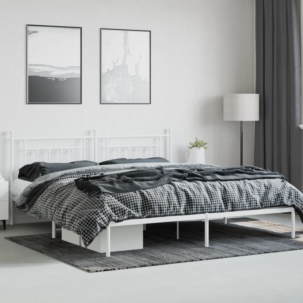 Berkfield Metal Bed Frame with Headboard White 193x203 cm