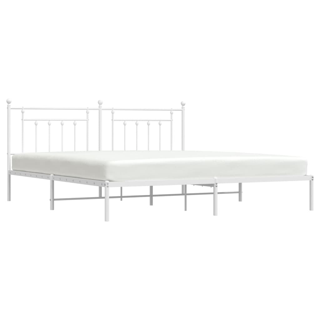 Berkfield Metal Bed Frame with Headboard White 193x203 cm