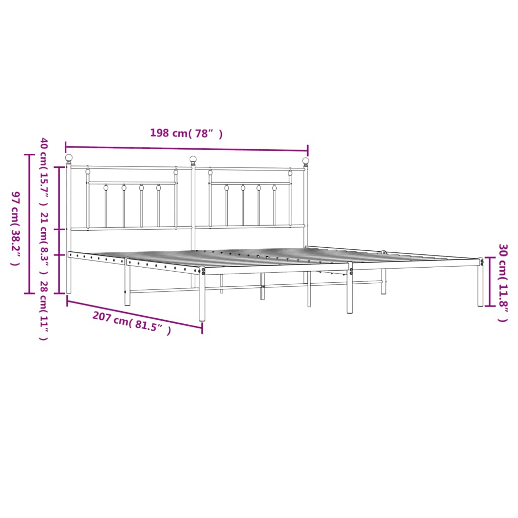 Berkfield Metal Bed Frame with Headboard White 193x203 cm