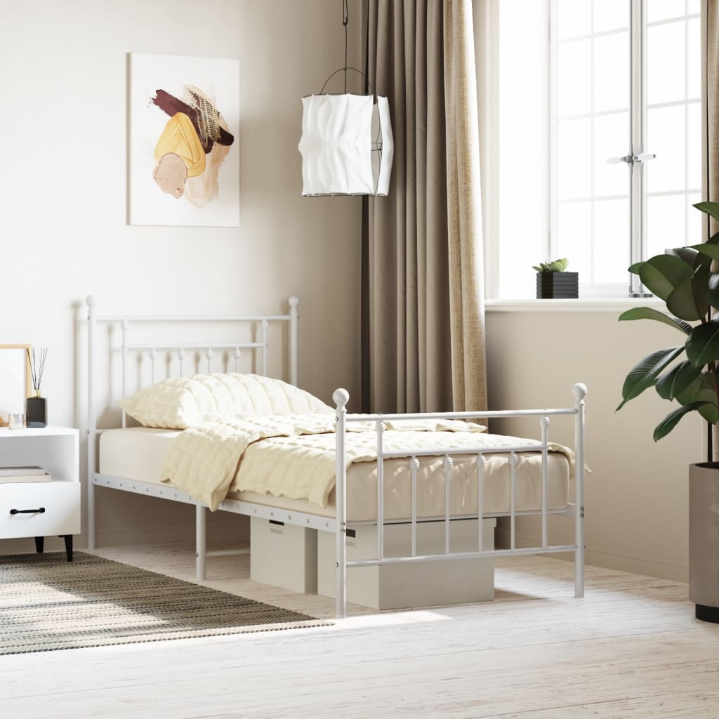 Berkfield Metal Bed Frame with Headboard and Footboard White 90x190 cm