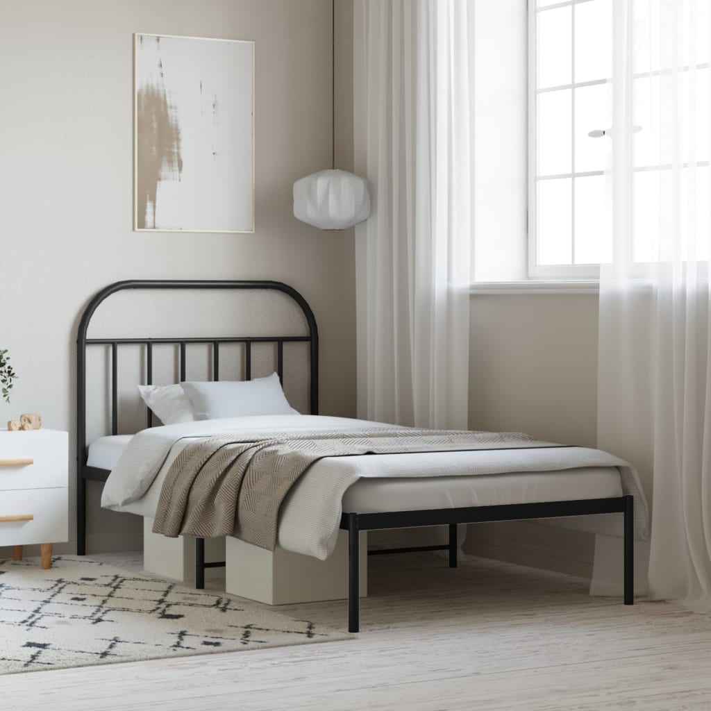 Berkfield Metal Bed Frame with Headboard Black 107x203 cm