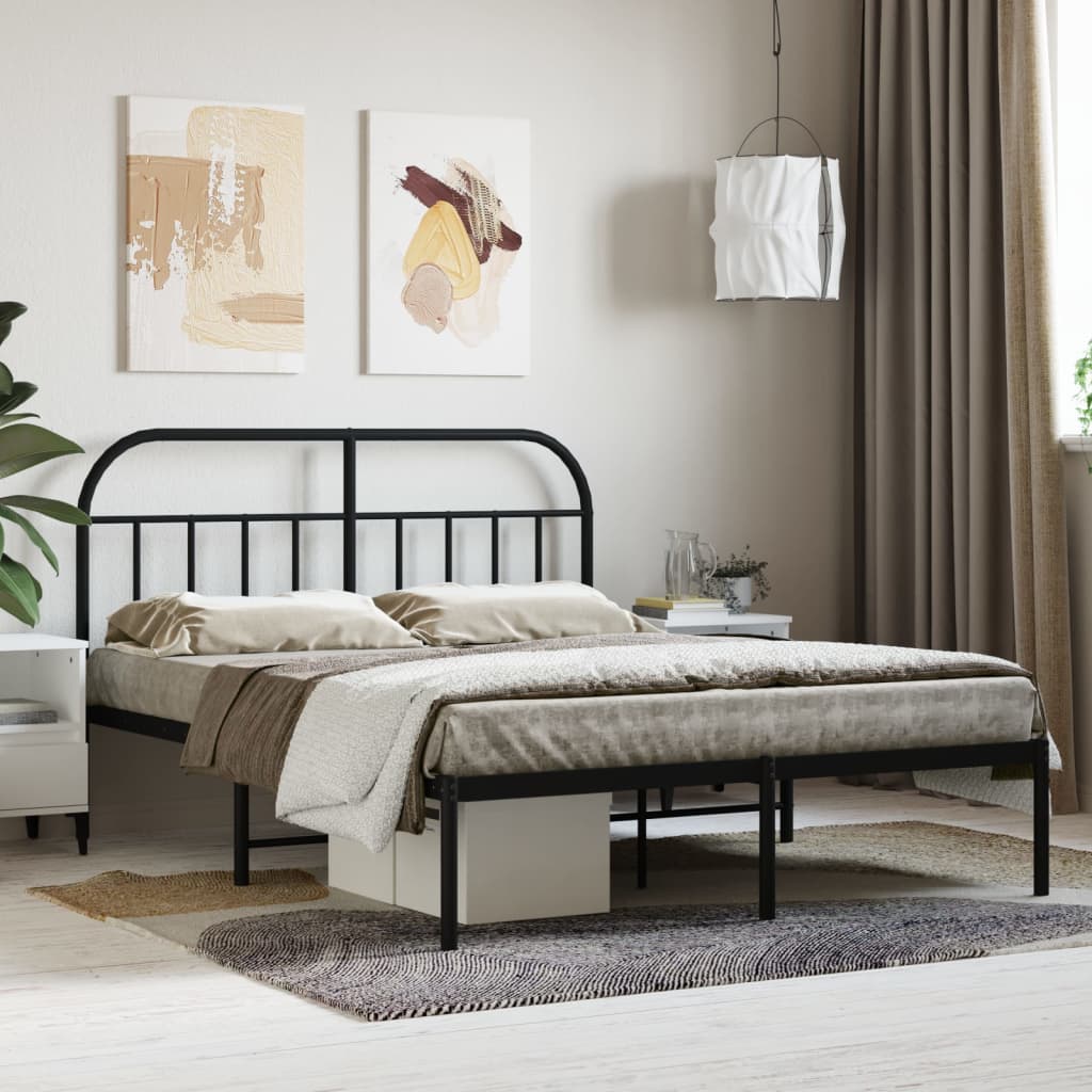 Berkfield Metal Bed Frame with Headboard Black 135x190 cm