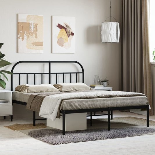 Berkfield Metal Bed Frame with Headboard Black 135x190 cm