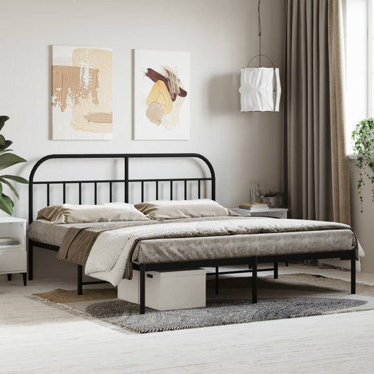 Berkfield Metal Bed Frame with Headboard Black 160x200 cm