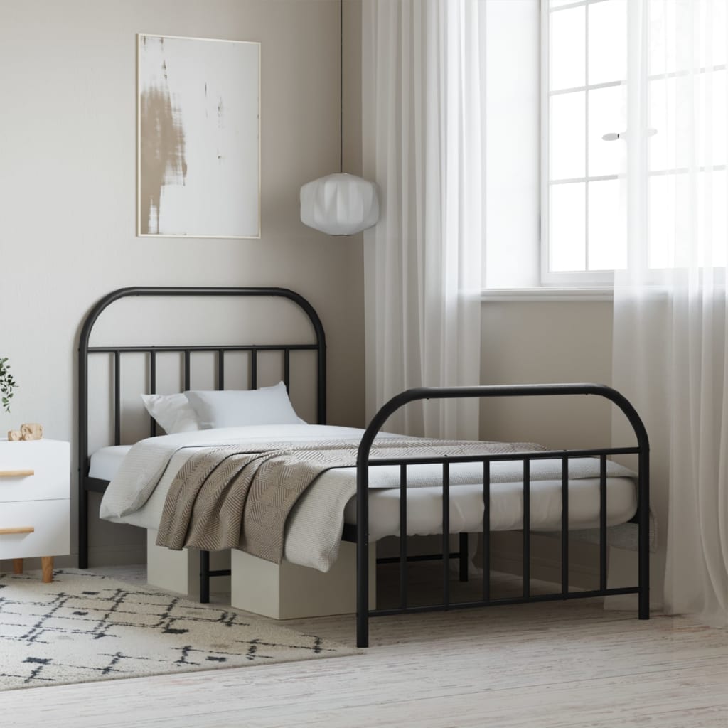 Berkfield Metal Bed Frame with Headboard and Footboard Black 100x190 cm