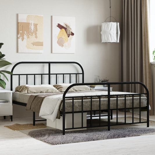 Berkfield Metal Bed Frame with Headboard and Footboard Black 140x190 cm