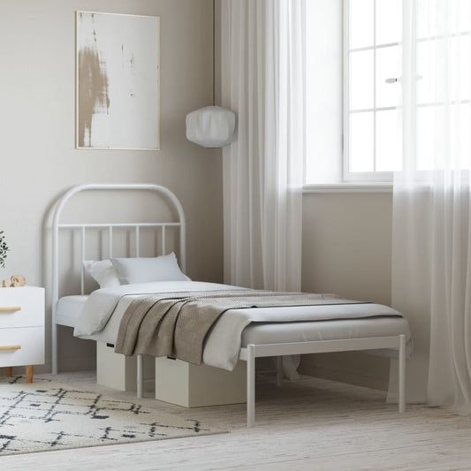 Berkfield Metal Bed Frame with Headboard White 75x190 cm